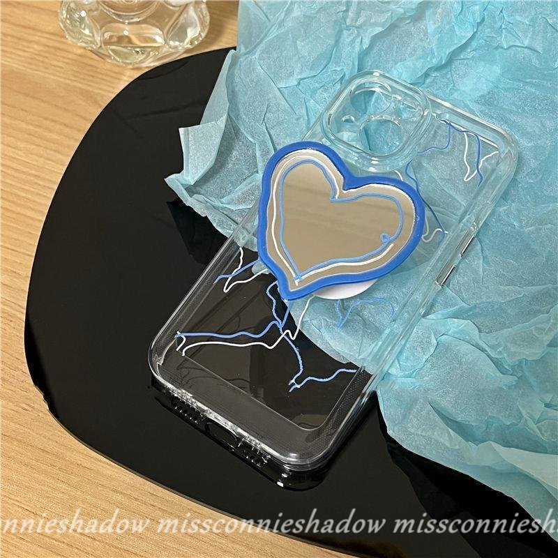 Cute Love Heart Make Up Mirror Bracket Phone Grip Korea Foldable Phone Holder Ring Phone Stand Holder Extendable Grip Cincin Telepon Untuk Semua Ponsel