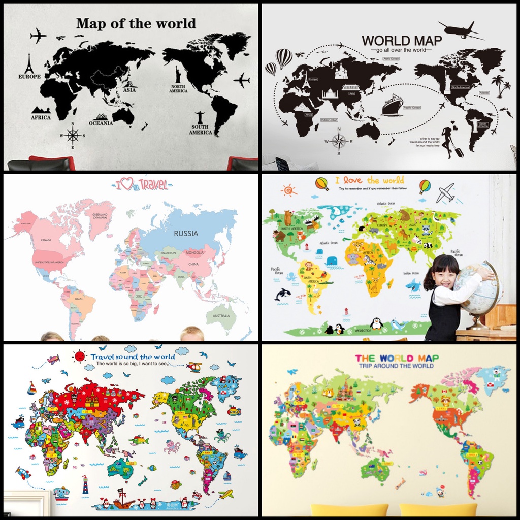 Reliza Wallsticker Wallsticker Map Of The World Peta Dunia Stiker Dinding