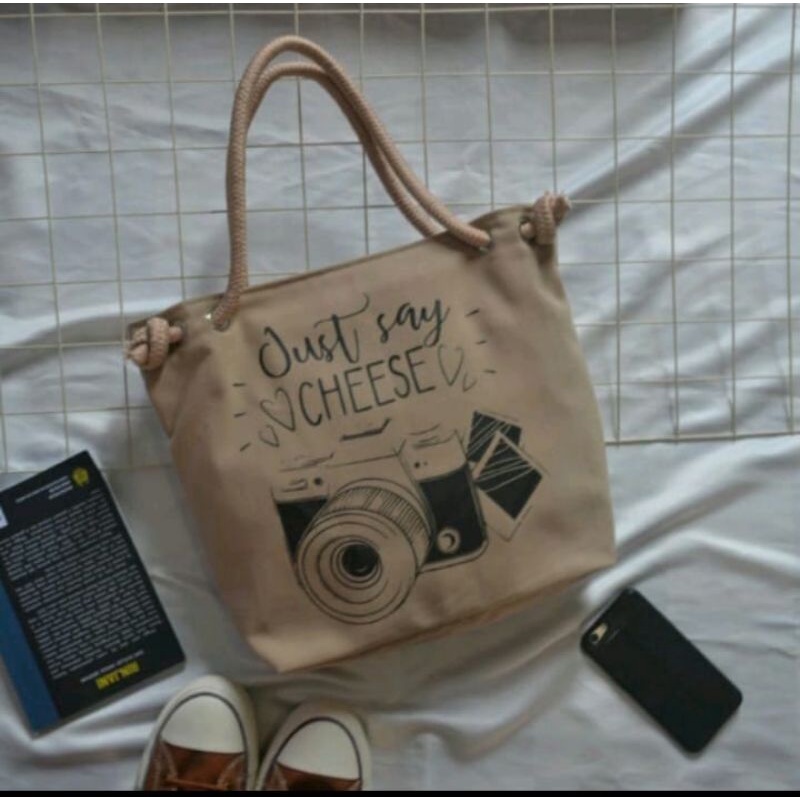 Tote bag resleting furing Tote bag tali sumbu Tote bag wanita Tote bag kekinian