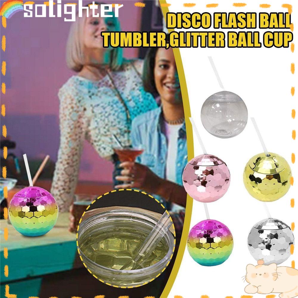 Solighter Cangkir Bola Disco Dengan Sedotan Outdoor Portable Cocktail Cup Nightclub Botol Minum