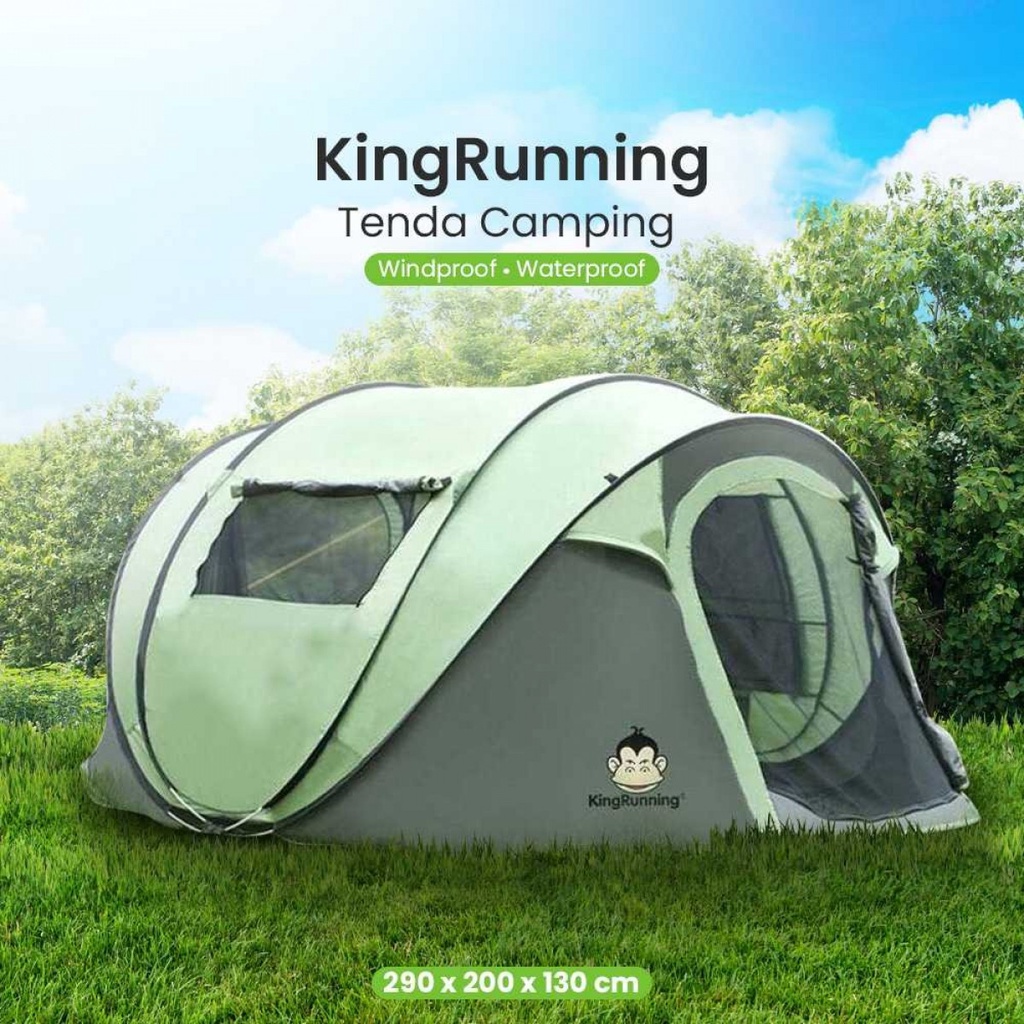 Tenda Camping Dome Outdoor Kapasitas 4 Orang Windproof Waterproof