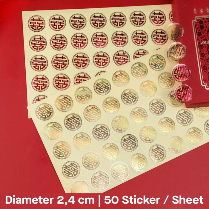 

Sticker Suang Xi Kawinan Xuang Xi Stiker Double Happiness Sangjit Shuang Xi 2,4 cm/50 pcs/Sheet