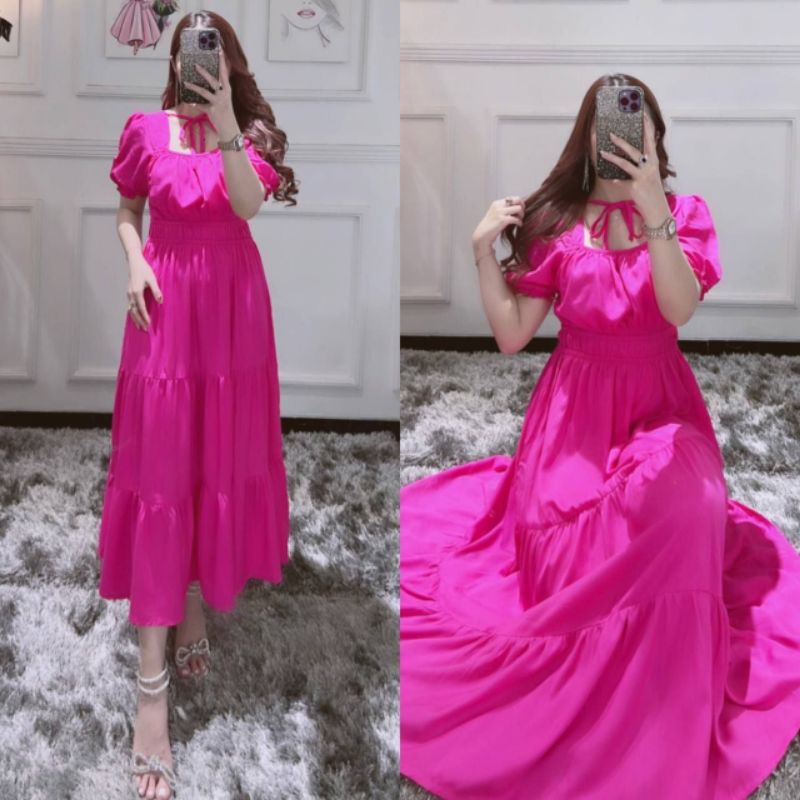 LONGDRESS ADEM/DRESS SUSUN POLOS KEKINIAN RAYON FIT TO XL LD 110