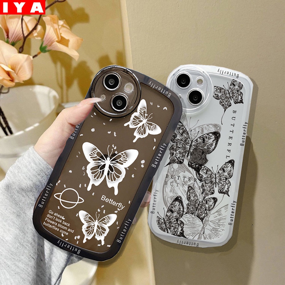 Butterfly Case Redmi Note11 Pro Note 11S Redmi 10C 10A 9C 9T 9A Note10S Note9S Note8 Pro Note7 Poco M5S M3 Pro X3 Lensa Oval NFC Gambar Garis Shockproof TPU Soft Clear Cover