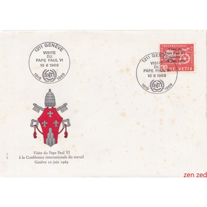 

A577 Prangko Swiss FDC 1968 Visit Pope Paul VI in Geneva 1 Pcs