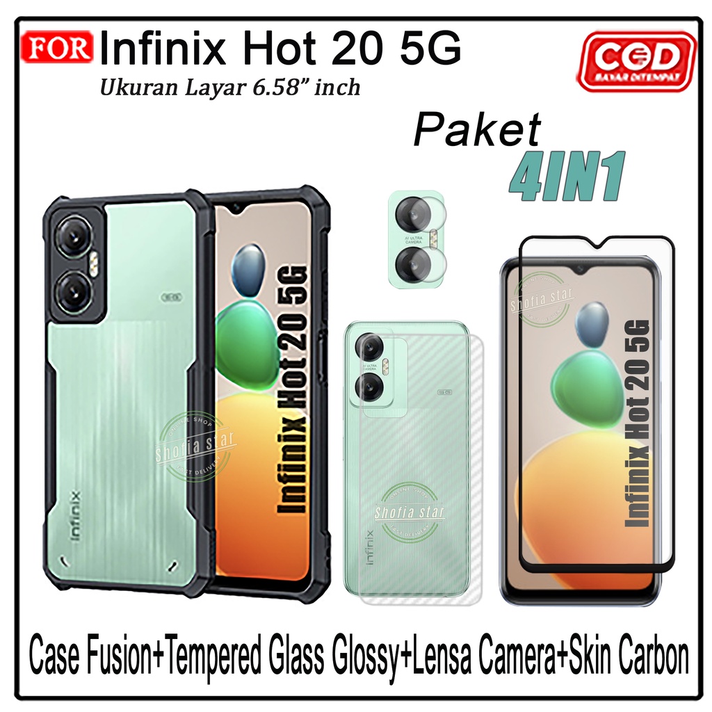 PAKET 4IN1 Case Infinix Hot 20 5G Hot 20i Hot Hot 20s 12 Pro Hot 12 Play 9 Play Softcase Fusion Shockproof Transparan Protect Casing