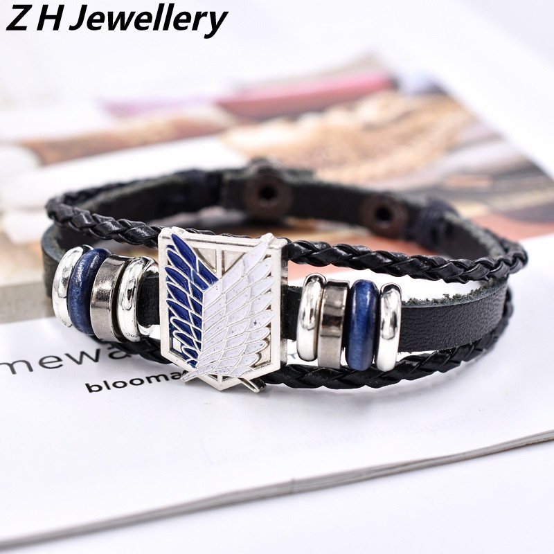 [Z H Perhiasan] Hip Hop Rock Retro Pria Fashion Stainless Steel Serangan Raksasa Gelang Kulit Pesta Perhiasan Aksesoris