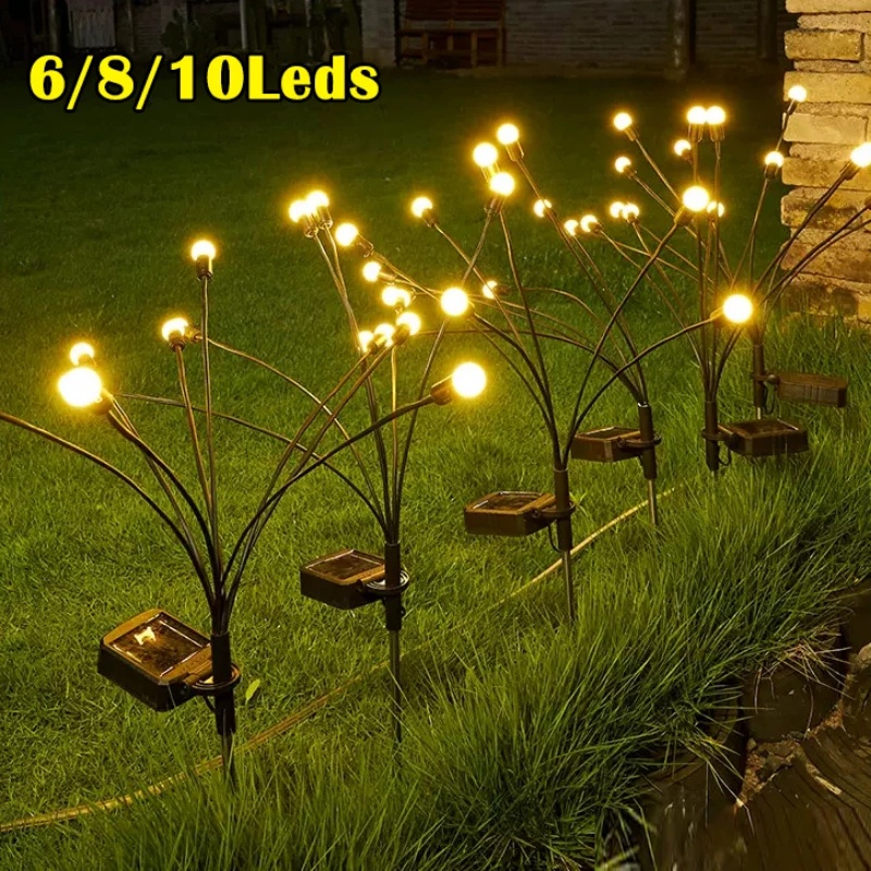 6 /8 /10 LED Solar Firefly Earth Plug Lamp,LED Lampu Lanskap Jalan Jalan Hias,IP65 Lampu Penerangan Lanskap Tahan Air,Lampu Halaman Halaman Taman Rumahoutdoor