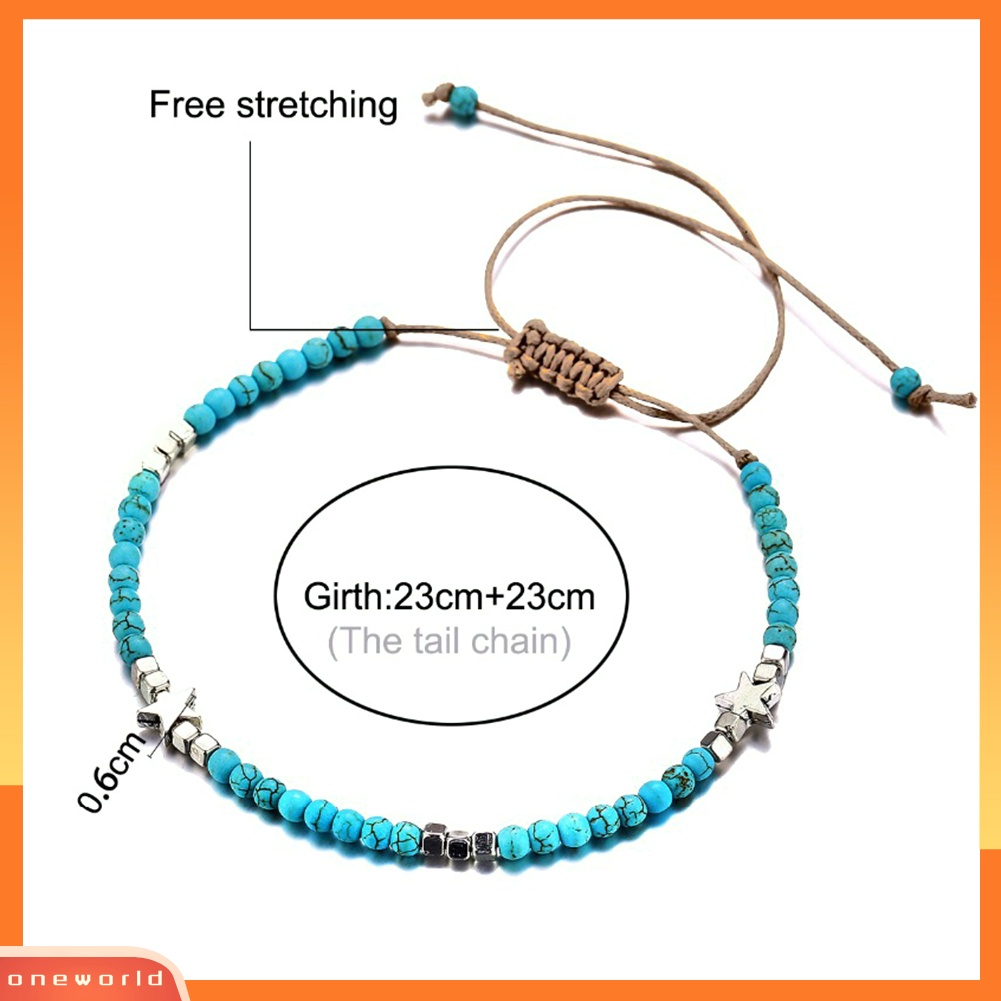 [WONE] Bohemia Bintang Kubus Faux Turquoise Beads Handmade Adjustable Lady Anklet Bracelet