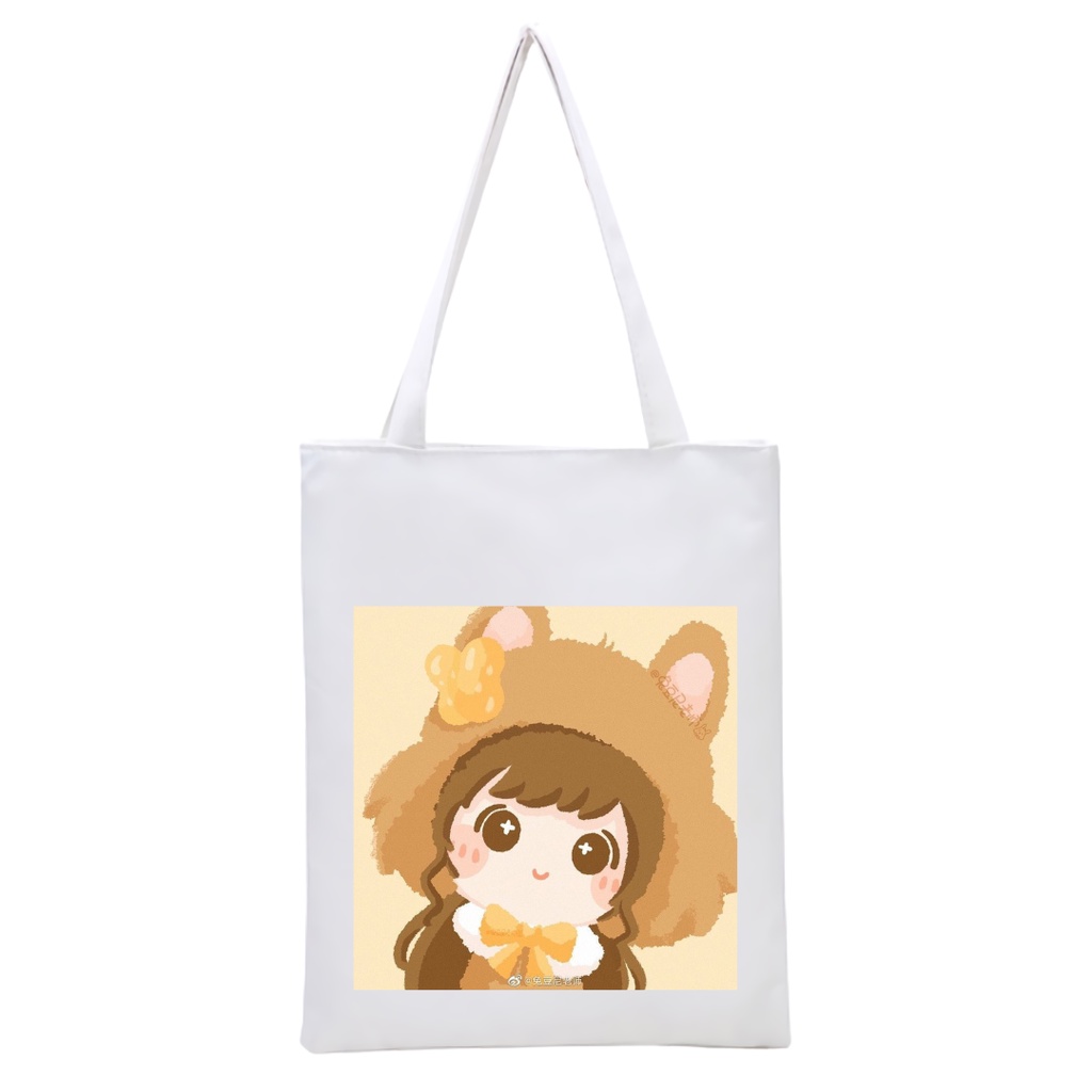 BISA CUSTOM SATUAN TOTEBAG RESLETING PRINTING MOTIF KAWAII GIRL anak lucu imut tas tote sekola kuliah viral || Kiiyoomii ||