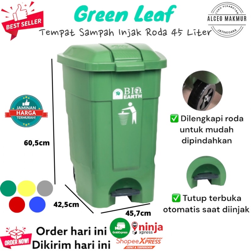 Tempat Sampah BIO Injak 45 Liter 2006 Green Leaf Dustbin Roda