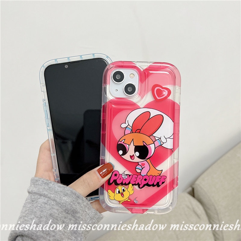 IPHONE Shockproof Airbag Case Kompatibel Untuk Iphone7 8 6 6S Plus 11 14 13 12 Pro MAX XR X XS MAX Kartun Lucu The Powerpuff Gadis Sweet Love Heart Clear Soft TPU Back Cover