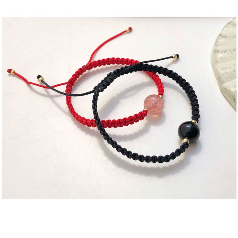 Gelang Obsidian Red cord braided hand cord Kepang Gelang Pasangan Gelang Manik Merah Hitam