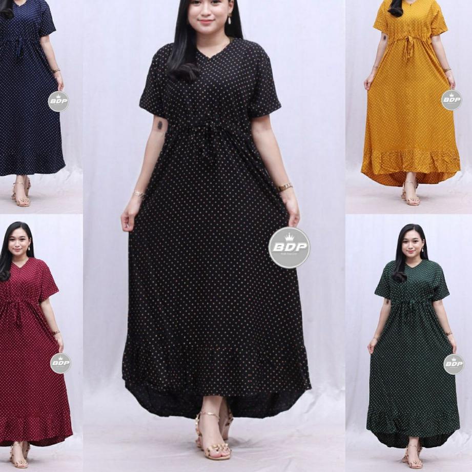 Murah Dianputri - Daster Velly Panjang Motif Polkadot | Daster Ruffle | Daster Rayon busui | Daster 