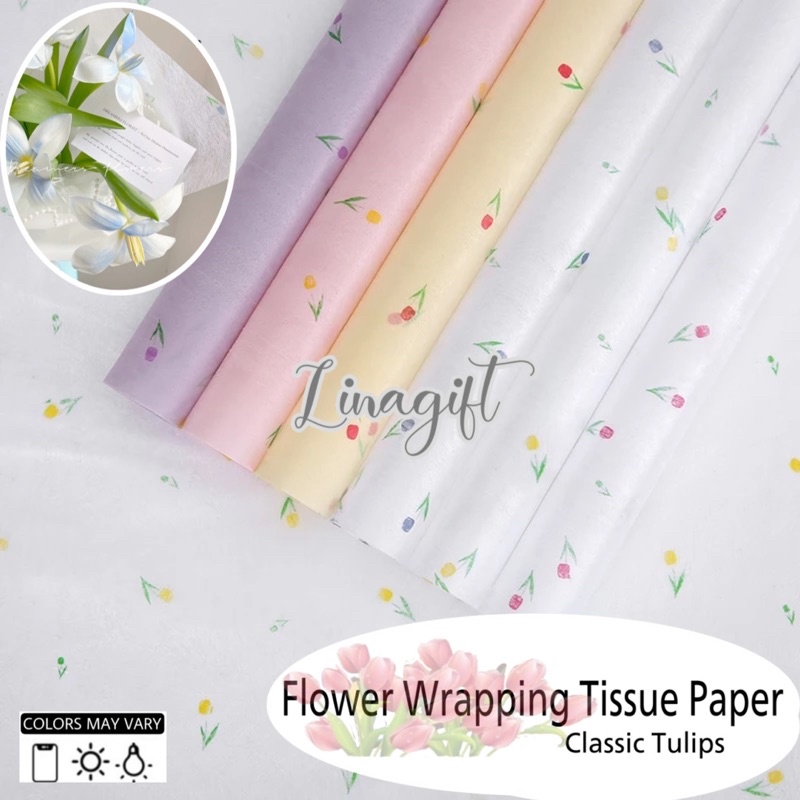 ( 5 Lembar ) CLASSIC TULIPS - FLOWER WRAPPING TISSUE PAPER / KERTAS TISU / BUKET BUNGA / KERTAS BUNGA