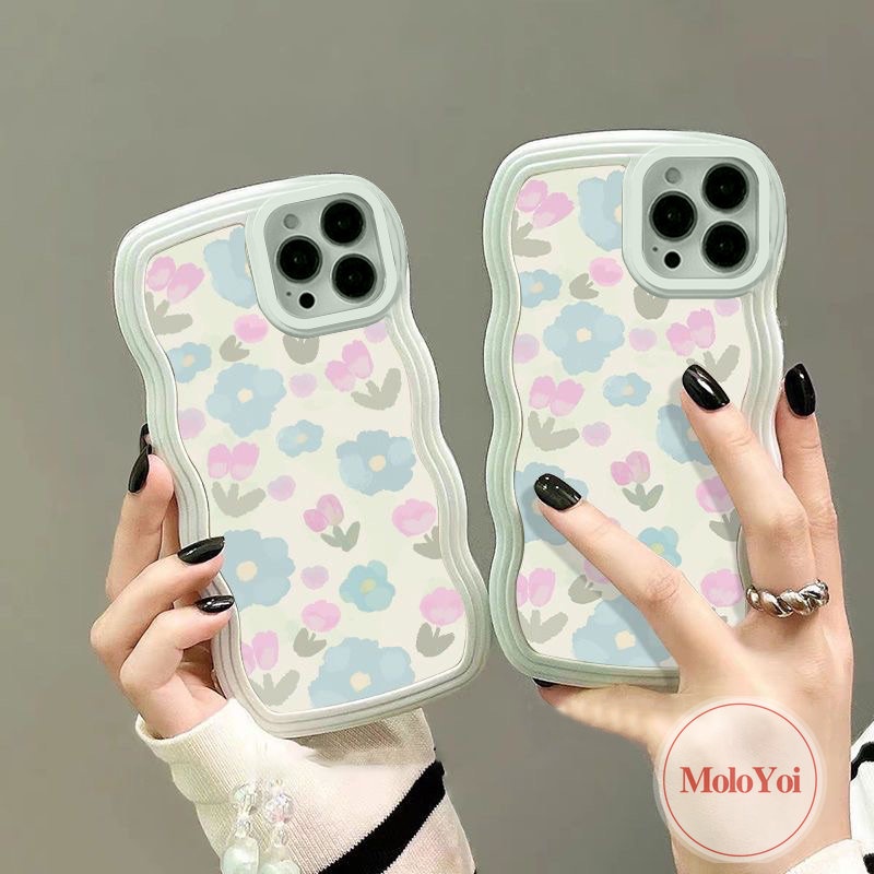 Casing Compatible Untuk iPhone 11 Pro MAX 7Plus 8Plus XR 12 13 14 Pro MAX 6s 6 7 8 Plus 14 Plus X XS MAX SE 2020 Watercolor Fresh Blue Purple Flowers Soft Silicone Cover