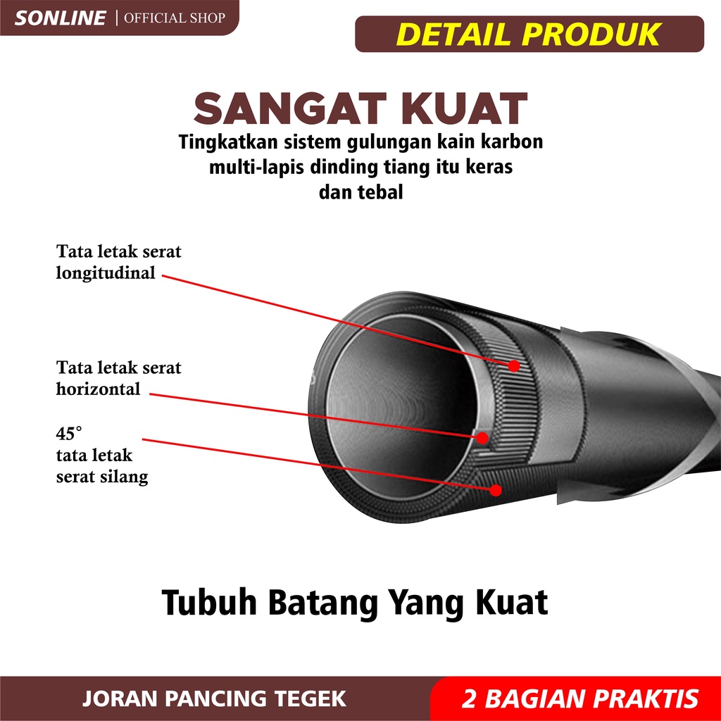 SONLINE Joran Pancing Tegek 180/270/360/450/540 Joran Pancing Tegek Carbon Fiber Kualitas Tinggi Super Ringan