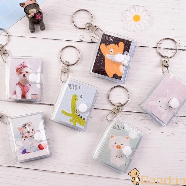 Mini Photo Album 16 Pockets Shiny Transparent ID Card Holder Keychain Keyring Jelly Color INS KPOP Collectibles 1 &amp; 2 Inch  -Doo