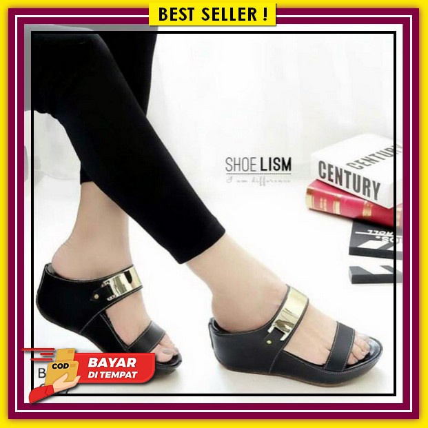 Sandal Cod Wejes Import Branded Cewek Elegan Wedges Ibu-Ibu Weges Natal Hak Tinggi Dewasa Casual Wan
