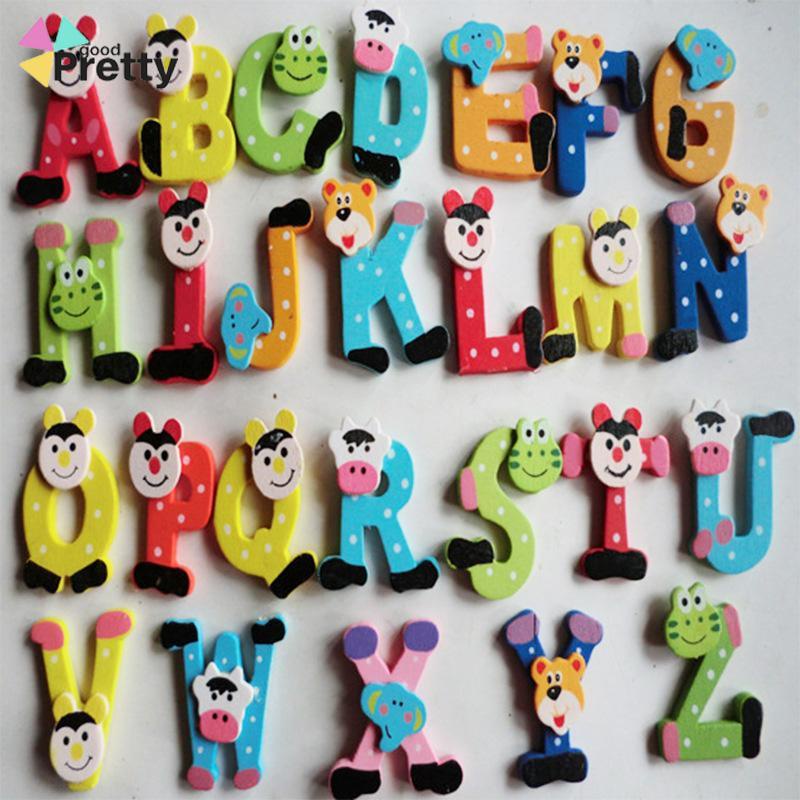 Stiker Kulkas Magnet Lucu Kartun Alphabet Tempelan Kayu Bahan Untuk Dekorasi Kulkas - PD