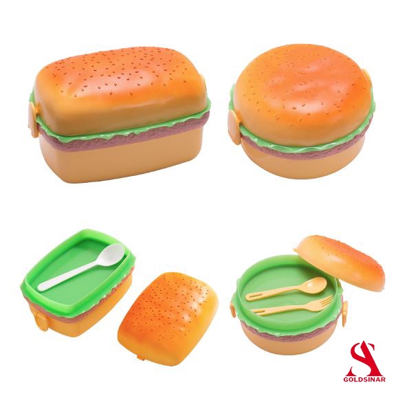 Tempat Bekal / Lunch Box Hamburger Kotak Makan Unik / SET KOTAK BEKAL BURGER Kekinian
