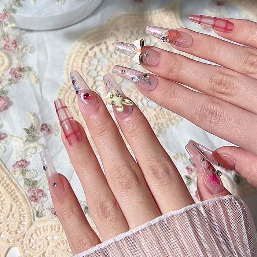 AUGUSTINA Agustina Kelinci Kuku Berlian Imitasi Wanita Nail Charms Ikatan Simpul Zirkon Kartun Nail Art Drills