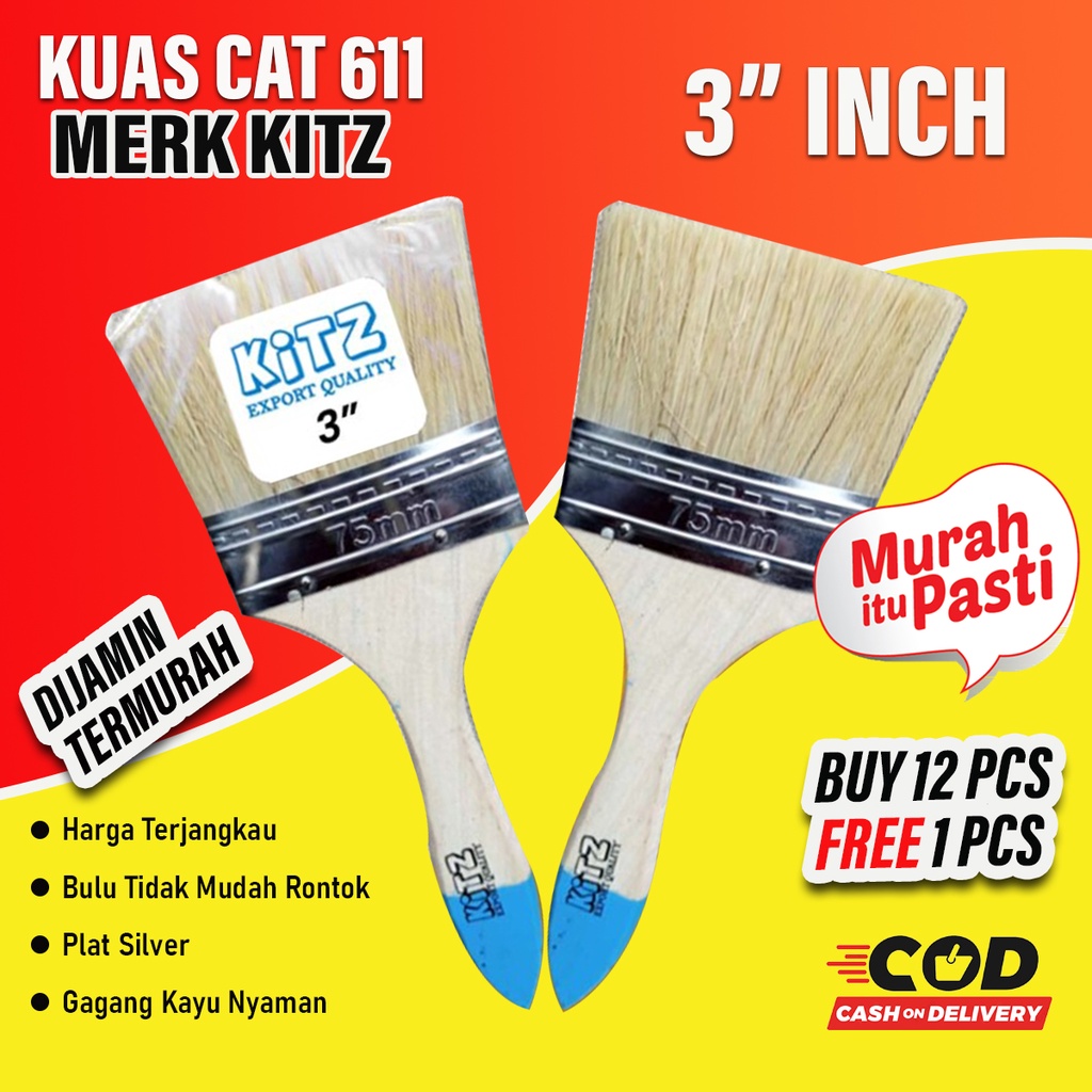 Kuas cat 3 inch KITZ 1 lusin murah jakarta / Kuas cat tembok kayu