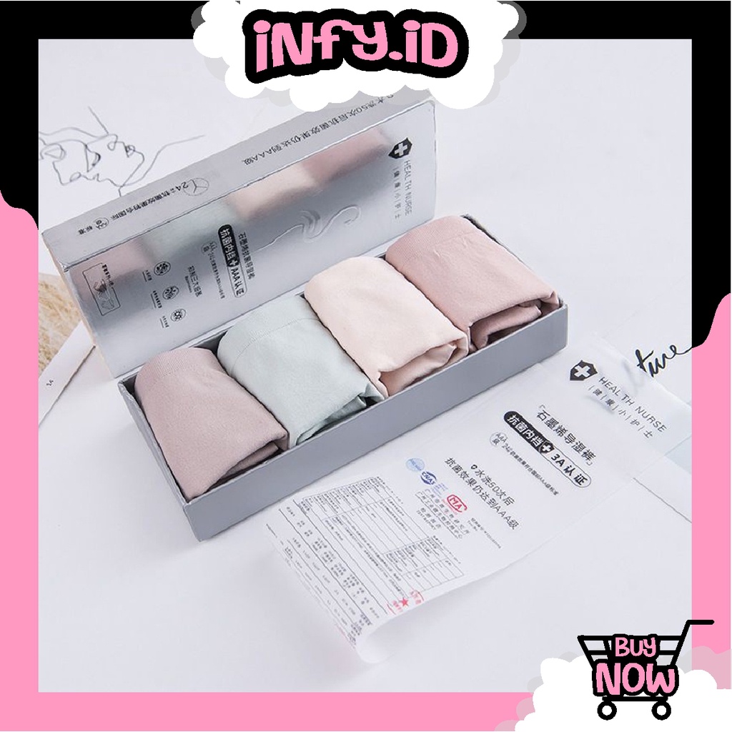 INFY - B079 [Set Kotak 4pcs] Celana dalam antibakteri graphene wanita Pakaian Dalam CD Seamless