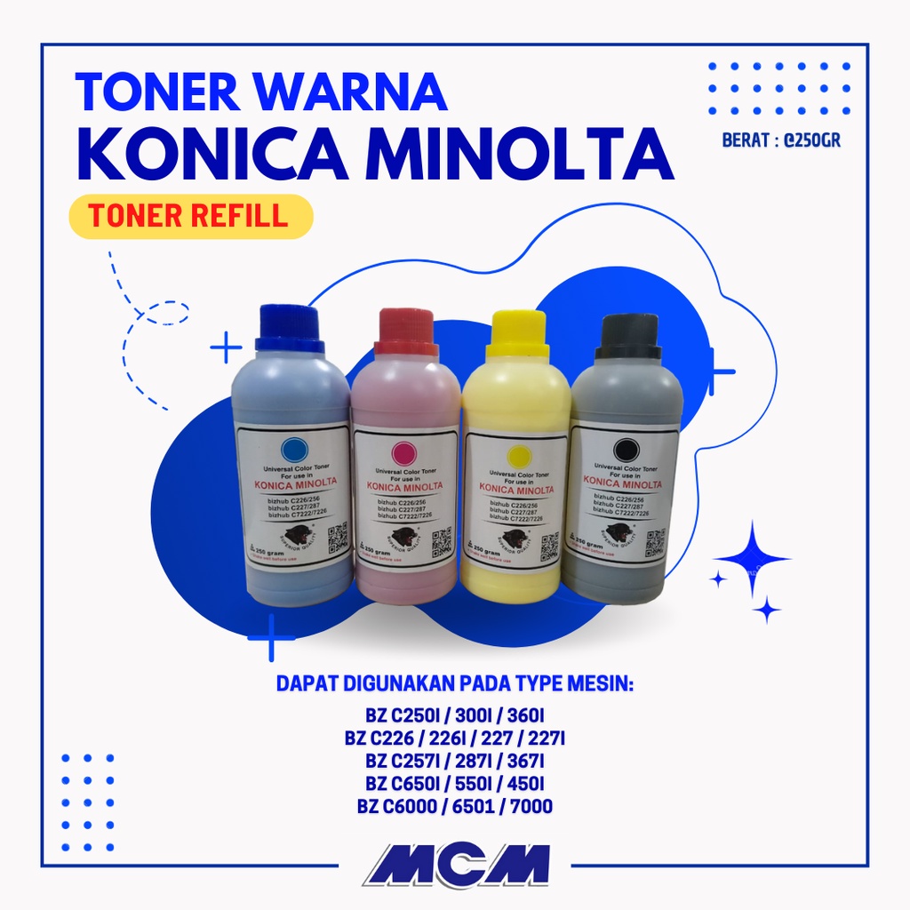 TONER WARNA FOTOCOPY KONICA MINOLTA BIZHUB C226 226i 227 227i BLACK CYAN MAGENTA YELLOW 250 GRAM TER