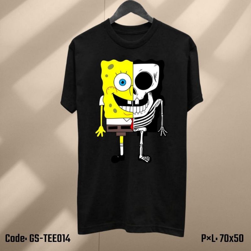 KAOS SPONGEBOB HALF SKULL HITAM IMPORT