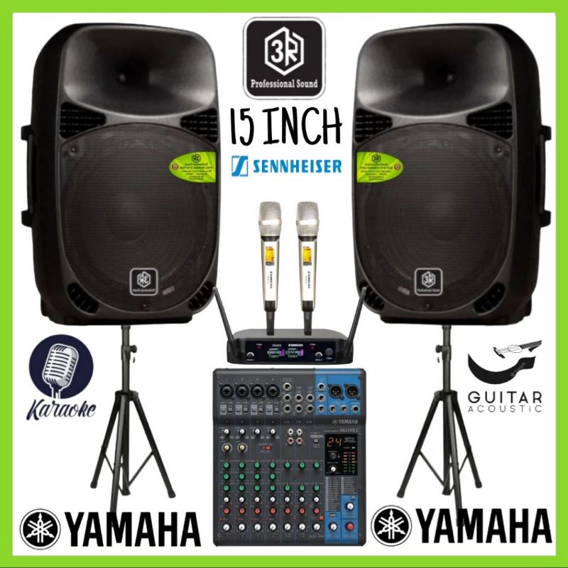 Paket Sound 3R Aktif 15 ,Inch , Mixer Yamaha 10 CHN , 2 Mic Wireless Sennheiser..!!!