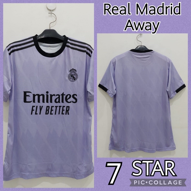 (BISA COD) Jersey Sepak Bola Pria Rill Madrit Away Ungu 7 Stars Printing Murah Size L Aja