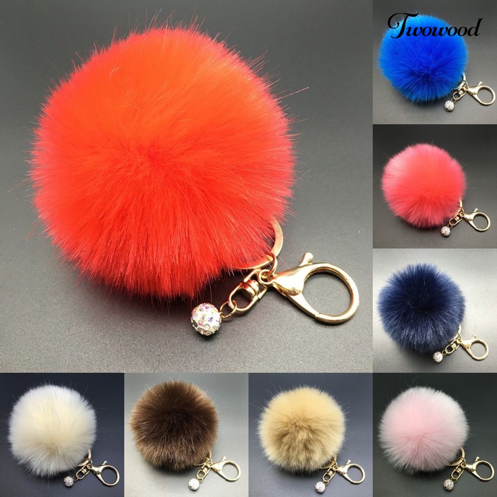 Twowood Fashion Faux Fur Fluffy Pompom Bola Mobil Liontin Handbag Pesona Gantungan Kunci Keyring