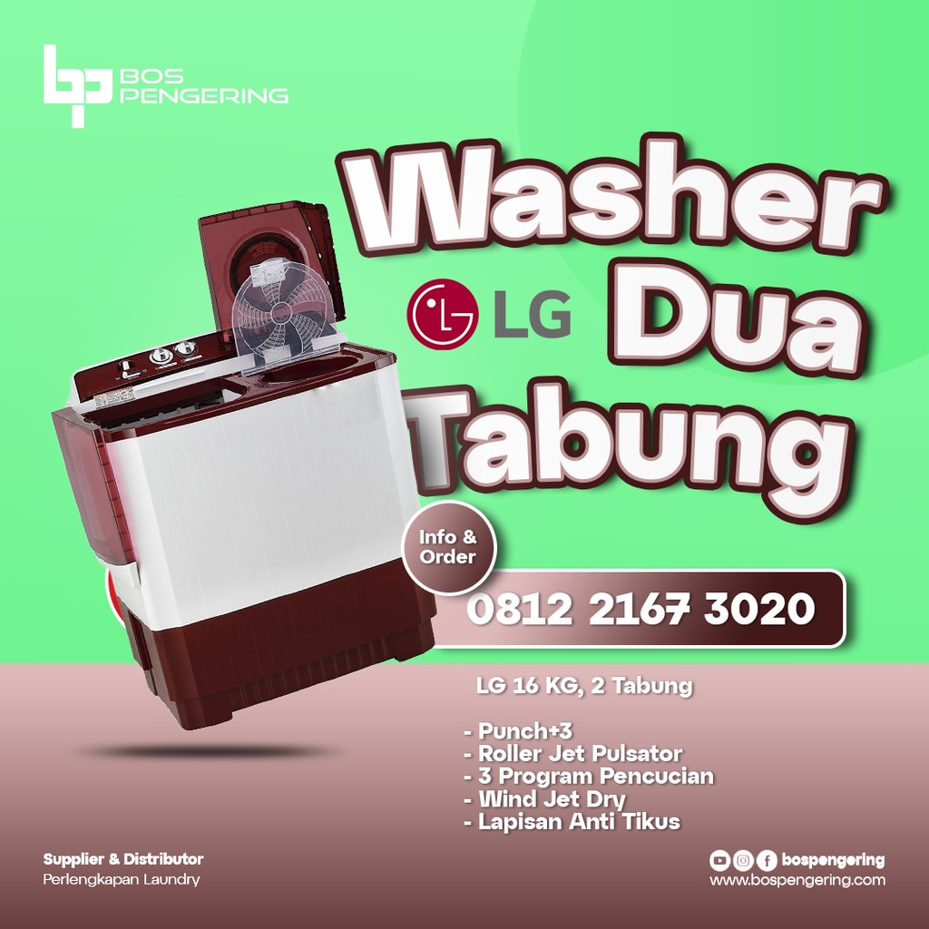 MESIN CUCI LG 16 Kg 2 TABUNG P1600RTB WASHER LG 2 TABUNG BERGARANSI