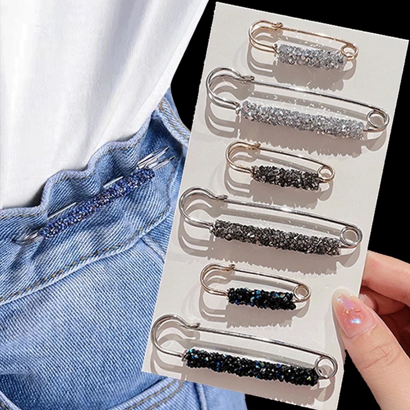 Fashion Rhinestones Pin Bros Untuk Wanita Jeans Pinggang Pin Dekorasi Gaun Celana Mengencangkan Pinggang Klip Logam Trendi Aksesoris Perhiasan