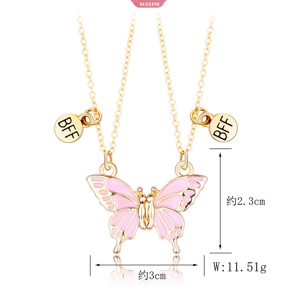 Fashion BFF best friend Kupu-Kupu Kalung Perempuan Warna Atraksi Magnetik Pasangan Liontin set Pacar Persahabatan Perhiasan 2 Pcs [ZXL]