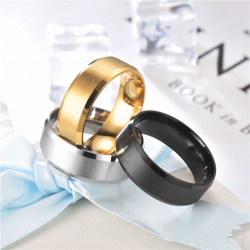 8mm Baru Kedatangan Keren Sederhana Pria Cincin Hitam Emas Perak 3warna Stainless Steel Retro Poles Laki-Laki Jari Cincin Pesta Pernikahan Fashion Cincin Perhiasan Untuk Pria