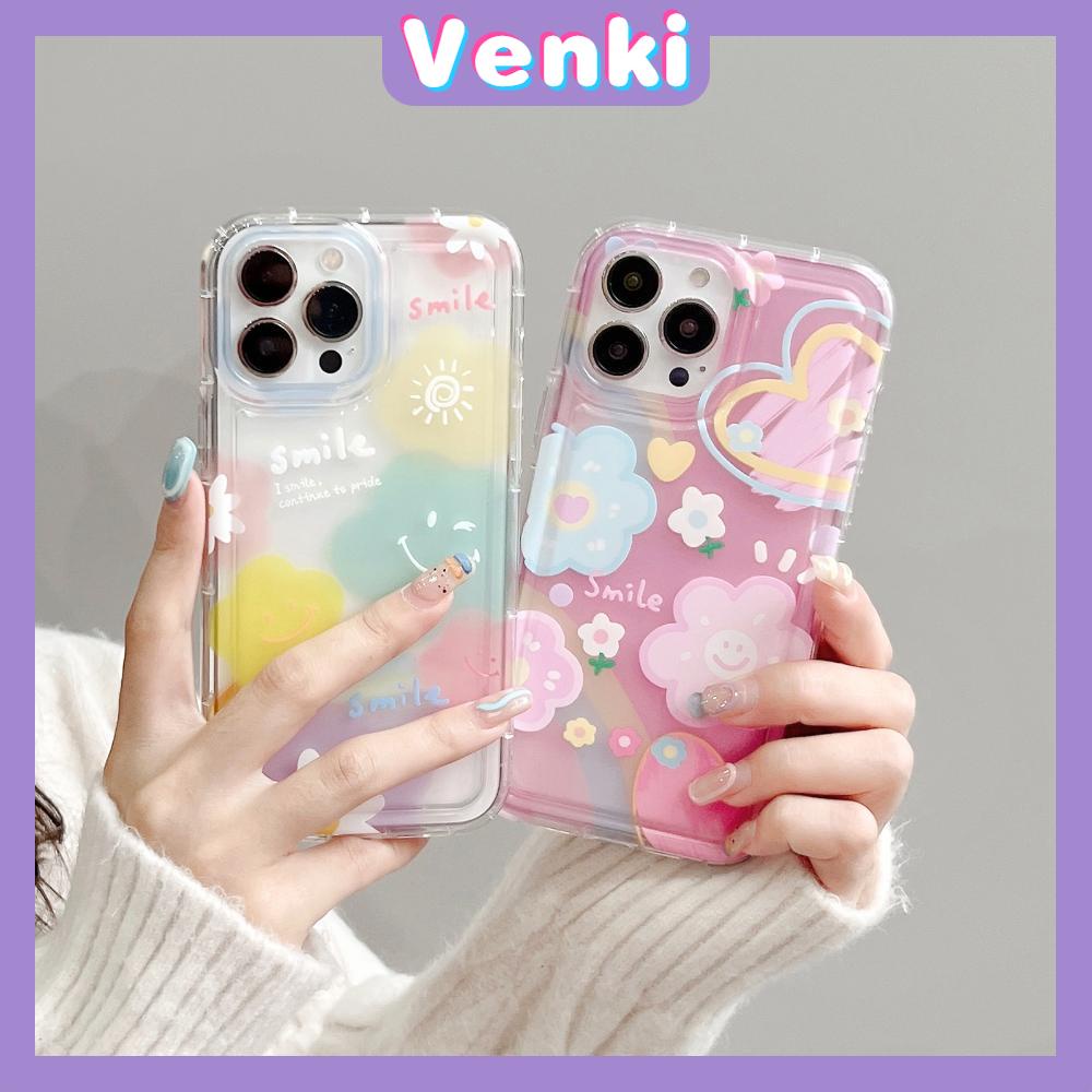 Case For iPhone 14 Pro Max TPU Soft Jelly Airbag Case Rainbow Flower Smiley Clear Case Camera Protection Shockproof For iPhone 14 13 12 11 Plus Pro Max 7 Plus X XR