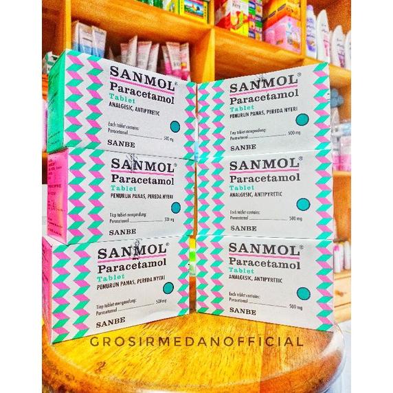 SANMOL per box TABLET 500 MG ISI 100 TABLET - OBAT DEMAM, SAKIT KEPALA, SAKIT GIGI, NYERI