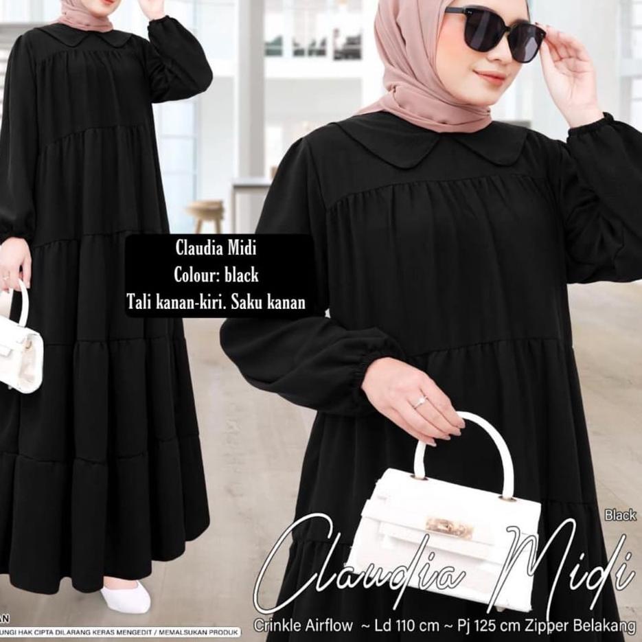 Terbaik CLAUDIA MIDI - MIDI KERAH POLOS SERIES  - MIDI DRESS JUMBO