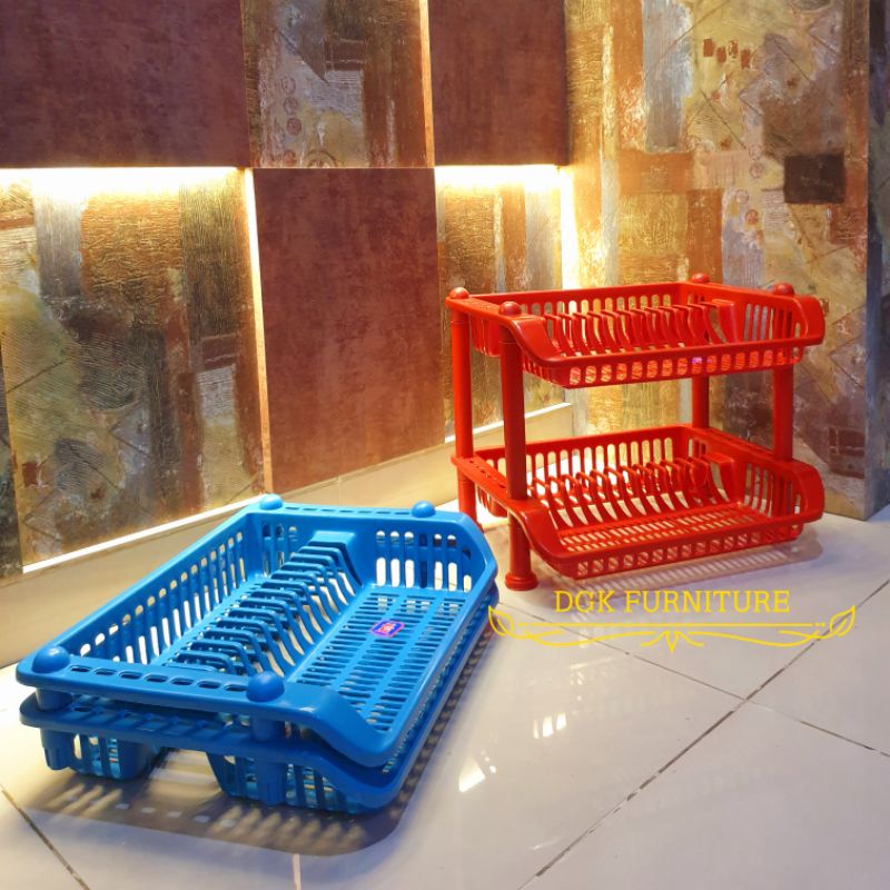 Rak Piring Plastik 2 Tingkat Dua Tingkat Susun 2 Susun Dua Murah Berwarna Warna