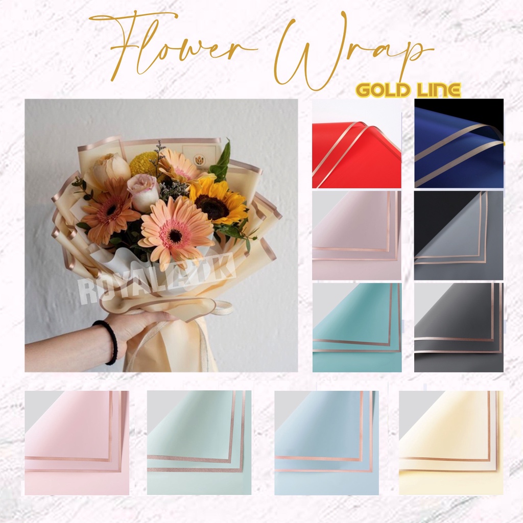 Jual [5 LEMBAR] Flower Wrapping Paper List Gold Line / Kertas Buket ...