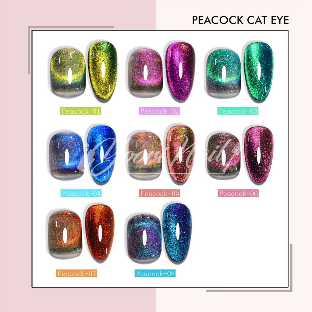 Peacock cat eye misscheering gel kutek cateye gel polish nail art nailart cat eye peacock