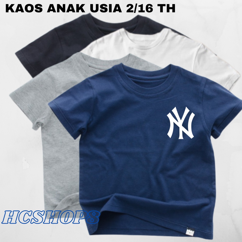 Kaos Anak Logo NY Usia 2-16th Unisex Cowok Cewek Oblong Anak Pakaian Anak