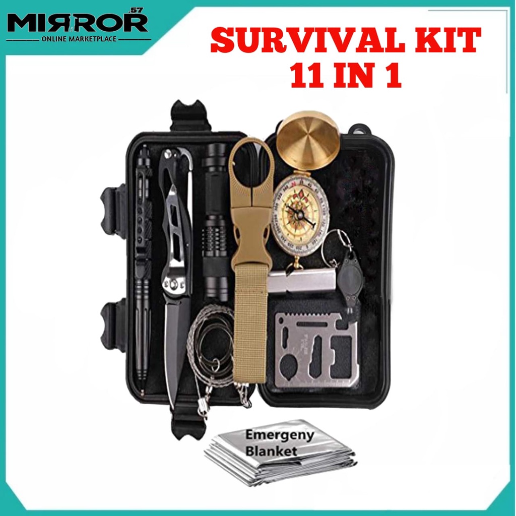 Survival Kit 11 in 1 Multifungsi First Aid SOS Tools Perlengkapan Petualangan Hiking &amp; Camping Safety Box