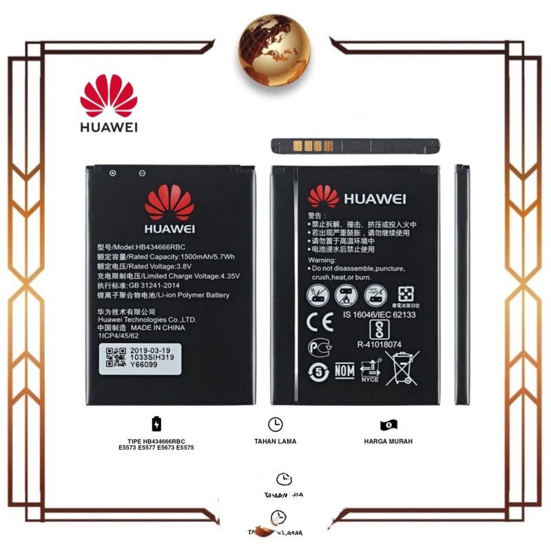 Baterai Modem Huawei WIFI HB434666RBC E5577 E5573 E5673 E5575 Slim 2 1500 mAh Battery Batre