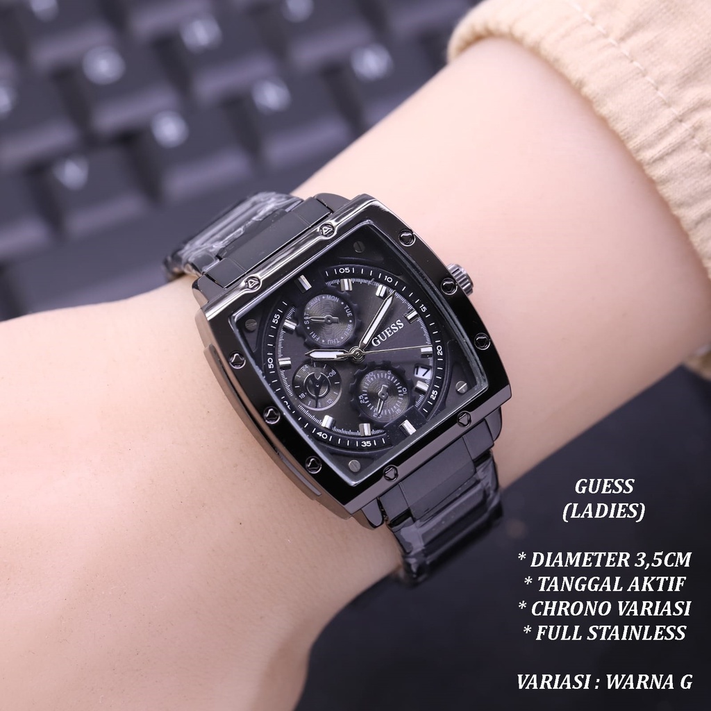 (BISA COD) JAM TANGAN WANITA GUESS LS-0118 FULL STAINLEES TANGGAL AKTIF CHRONO VARIASI