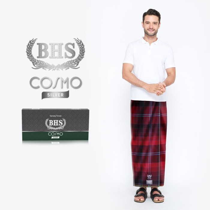 Sarung BHS Cosmo Silver Kombinasi Warna Merah Maroon