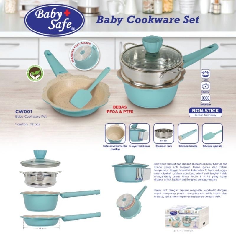 Baby Safe Cookware Set Baby CW001 Babysafe Perlengkapan Masak MPASi Bayi Set Kukusan Rebusan Panci T