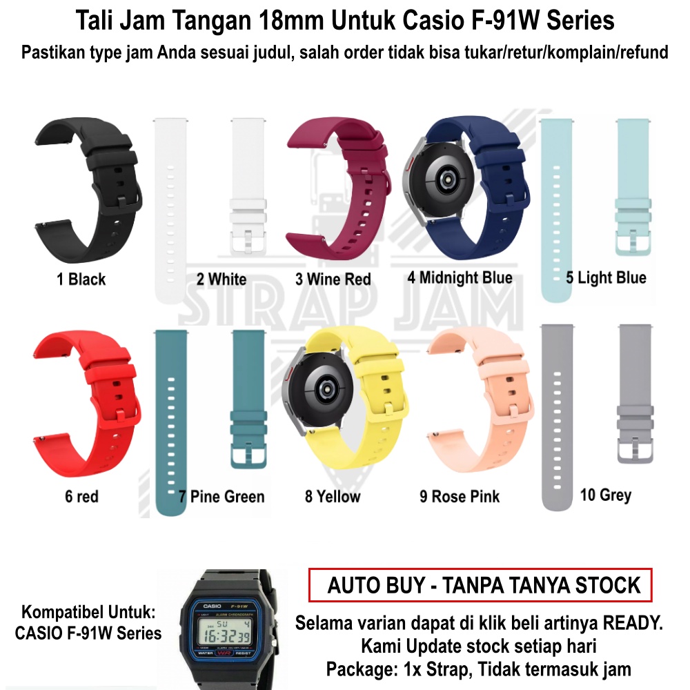 PWK Tali Jam Tangan Compatible Casio F-91W F91W - Strap 18mm Silikon Polos Simple